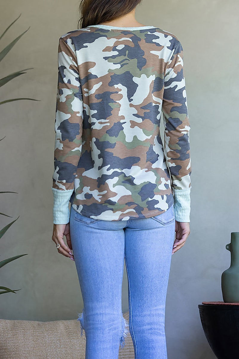 Camouflage ribbed knit t-shirt top (EDSW3660)