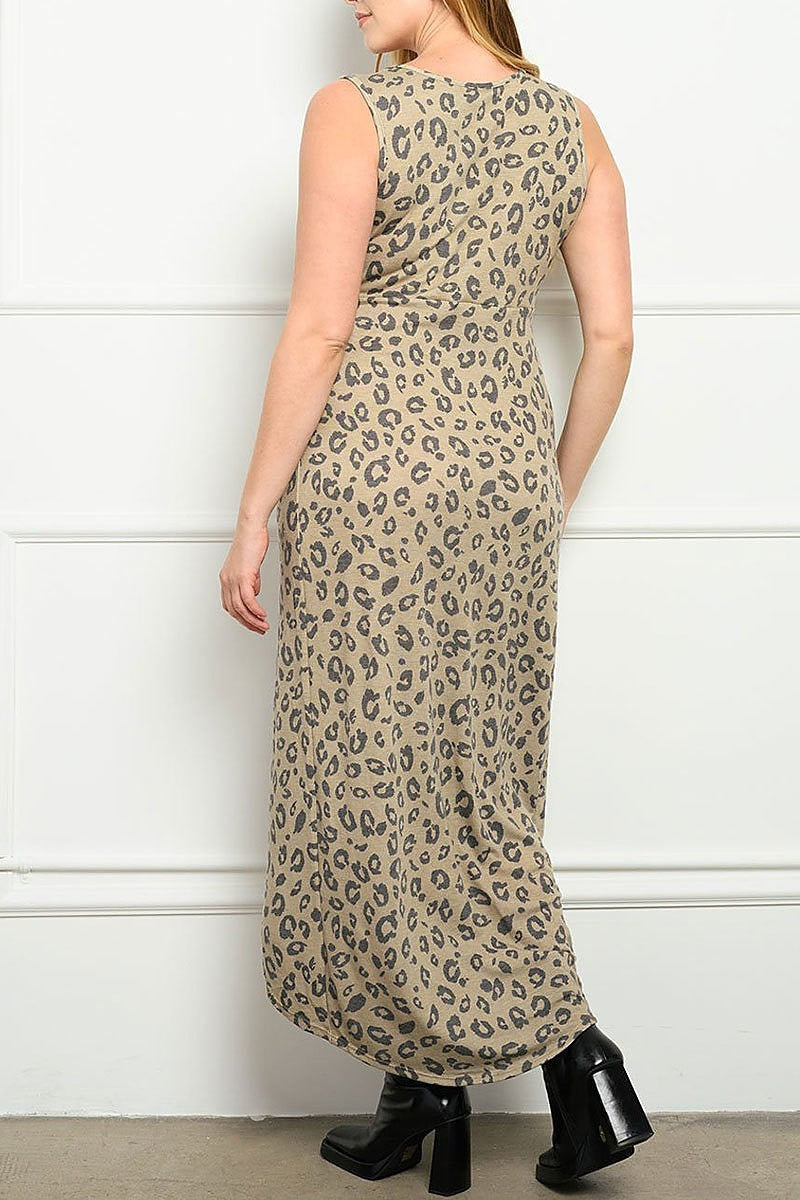 Animal print hi lo wrap maxi dress (EDWT3460)