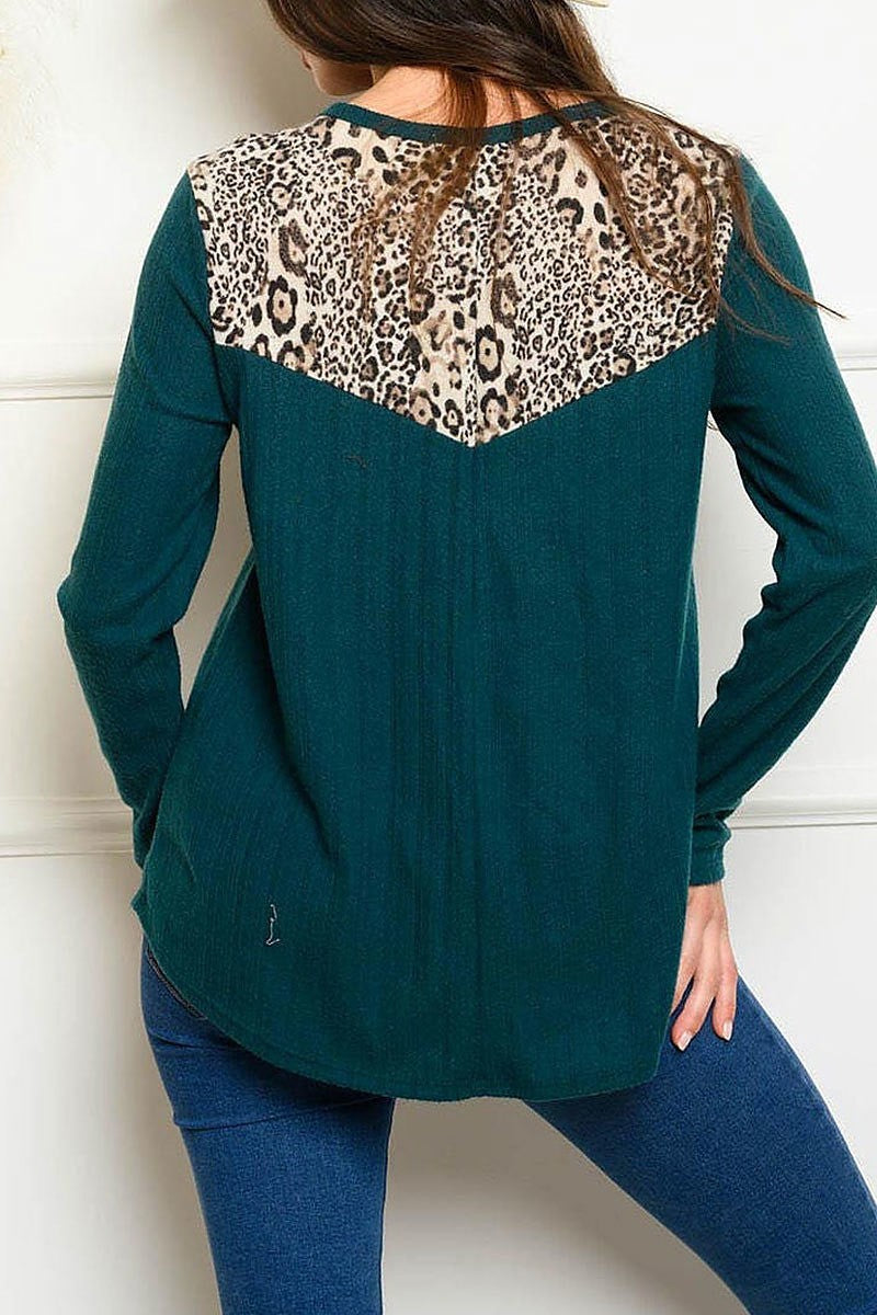 Long sleeve animal print color black top (EDWT4035)