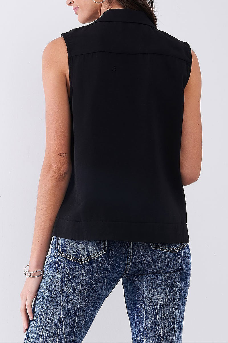 Zipper front pocket detail open front vest (TDG8034)