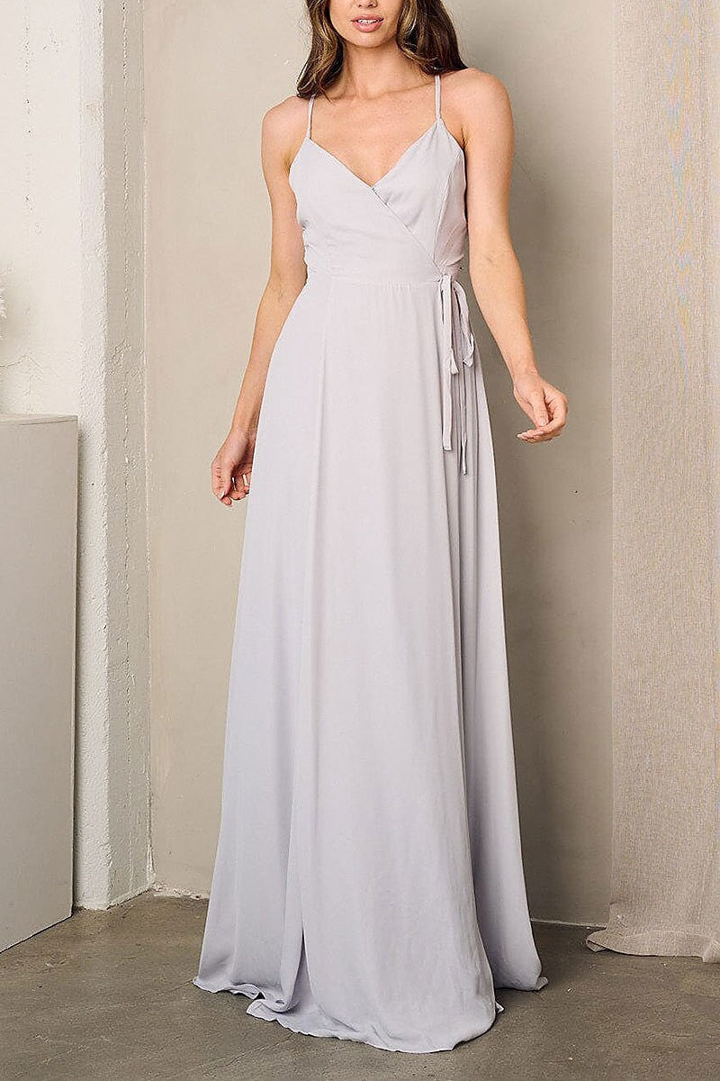 Sleeveless surplice self tie maxi dress (EFWT3240)