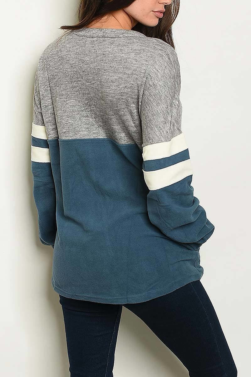 Color block lace up pocket sweater (DGS3605-3)