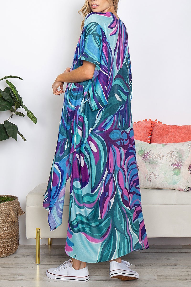 Abstract print summer long kimono (EF5324)