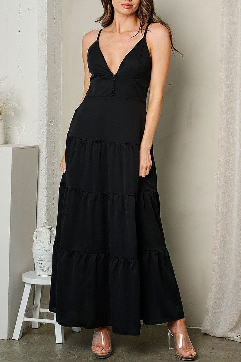 Sleeveless v-neck tiered maxi dress (EFWT2533)