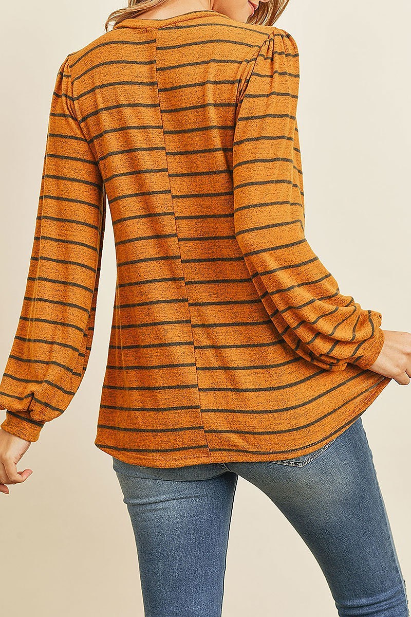 Puff sleeved brush stripes hacci top (ED8069)