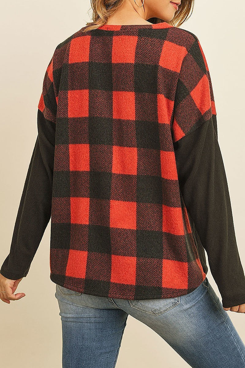 Plaid contrast brushed top (ED8183-LAST)