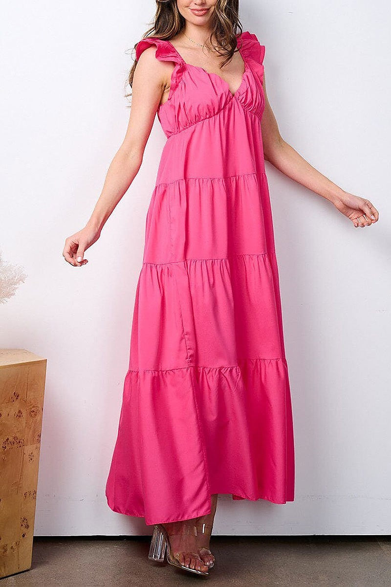 Sleeveless v-neck tiered maxi dress (EFWT7698)