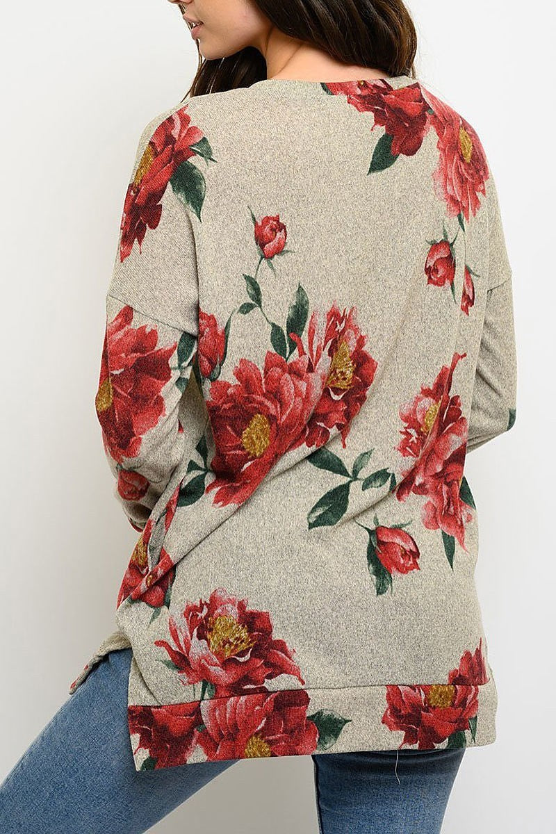 Floral long sleeve tunic top (EDWT3345)