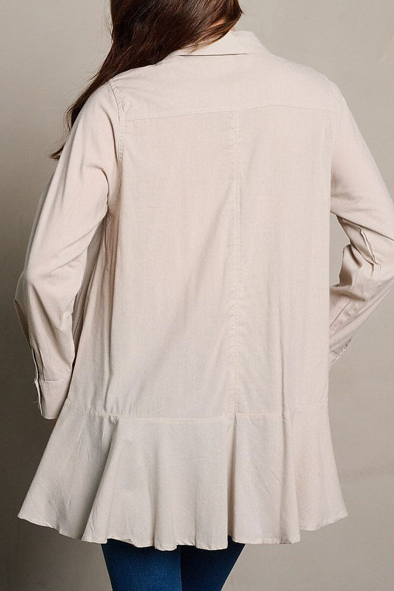 Long sleeve pockets button up tunic blouse top (EGWT2048)