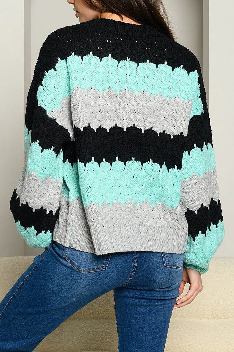 Striped color block knit sweater (EDWT4738)