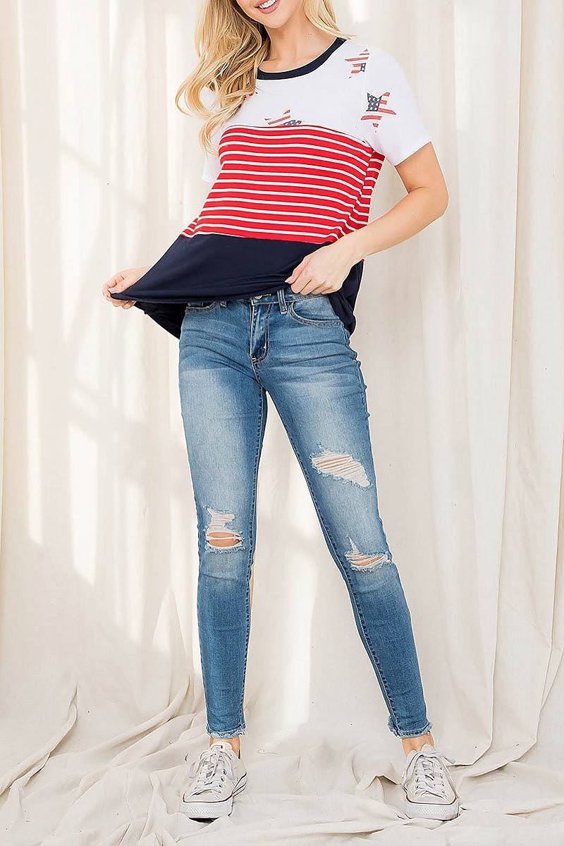 Usa star print stripes contrast top (EF3028)