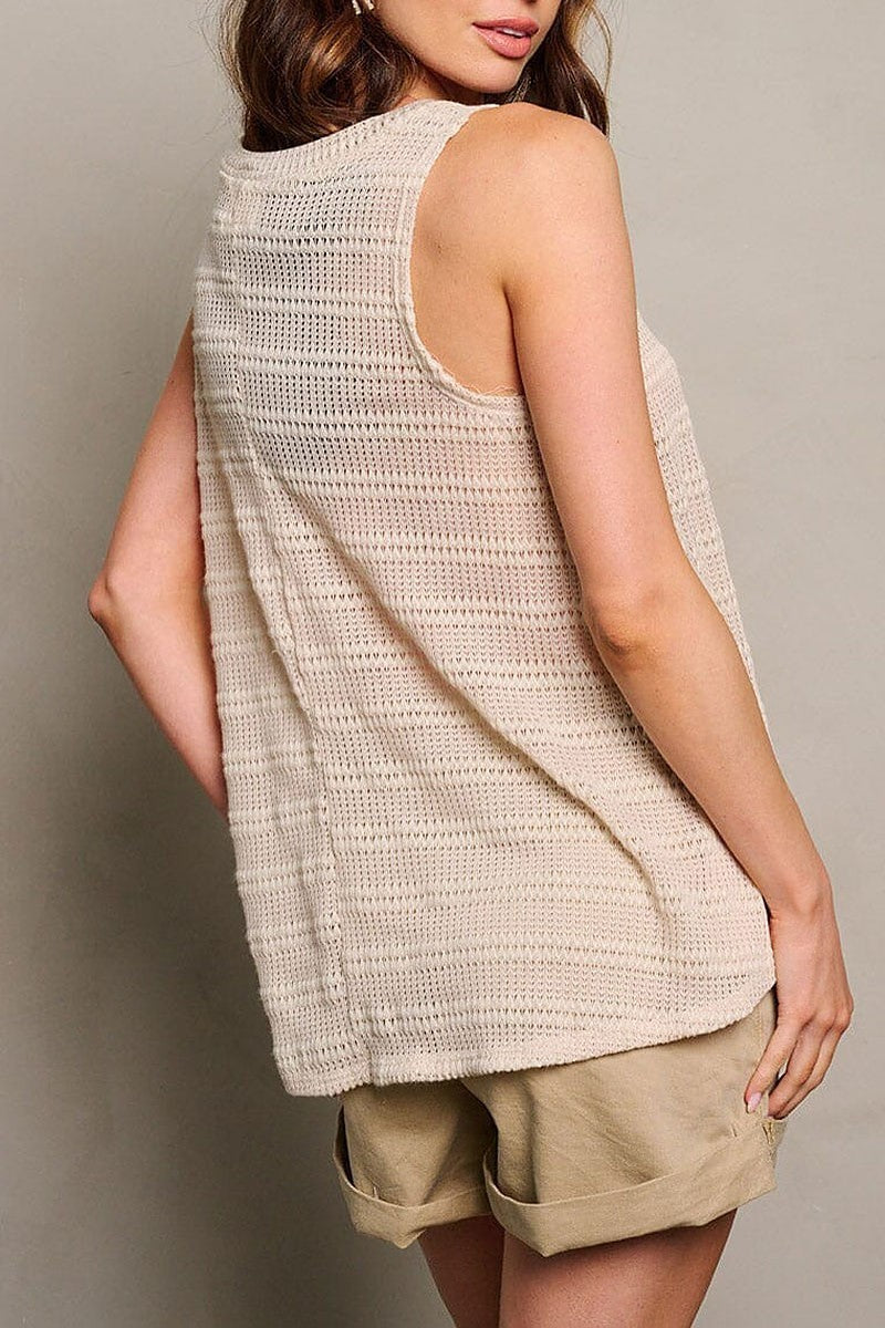 Sleeveless button up knitted tunic tank top (EGWT1732)