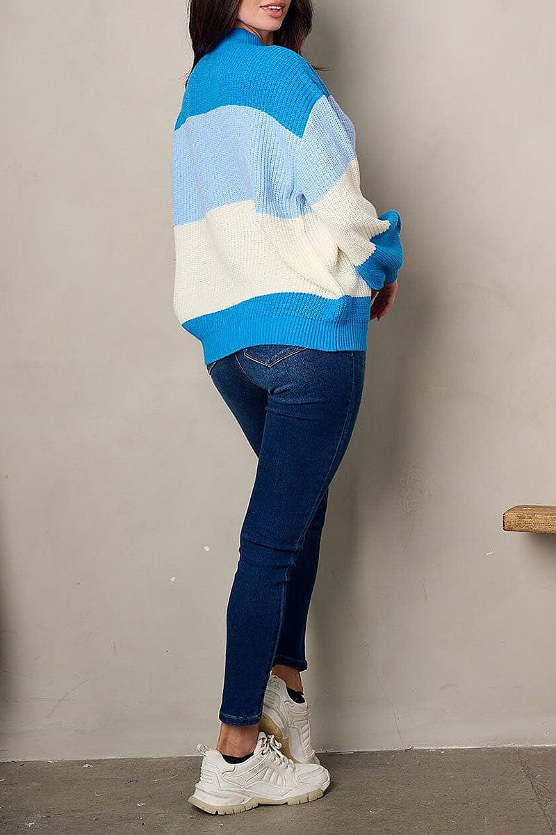 Long sleeve colorblock knit sweater (EFWT2049)