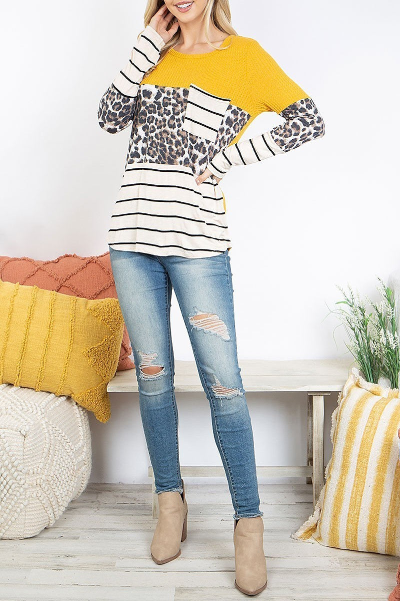 Leopard stripes waffle top (EF4799)