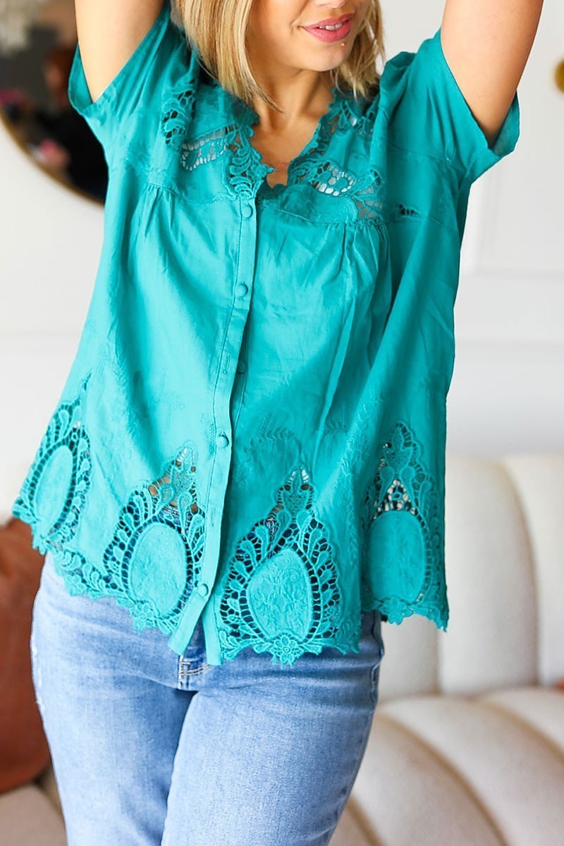 Cotton embroidered button down cotton top (ETBM5785)