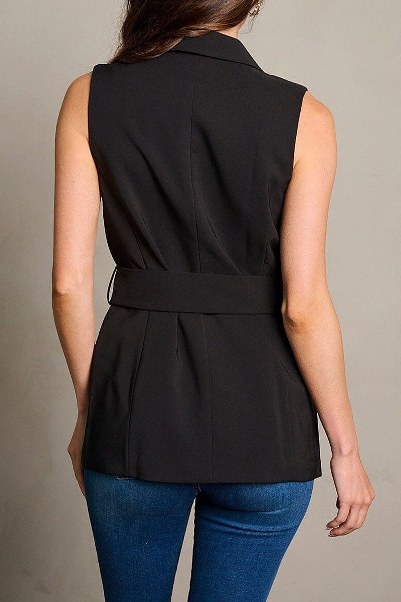 Sleeveless button closure belted vest (EGWT2132)