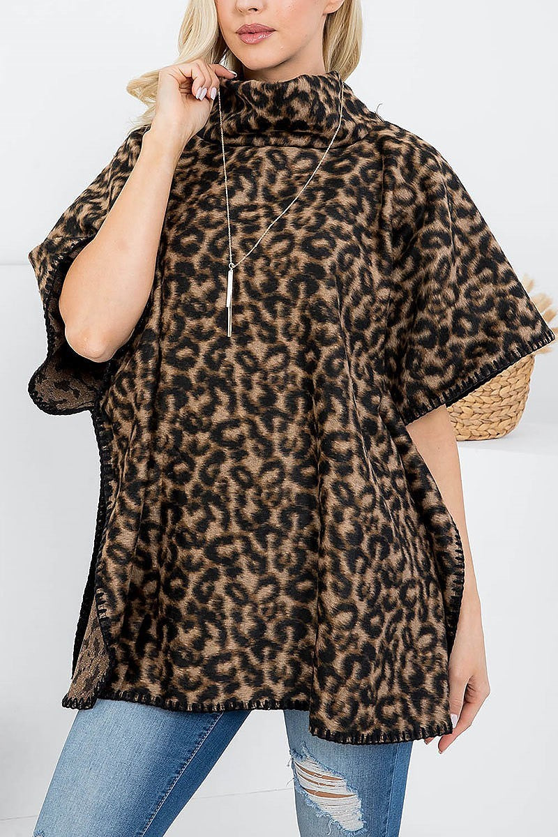 Turtle neck leopard print poncho (DGS5520)