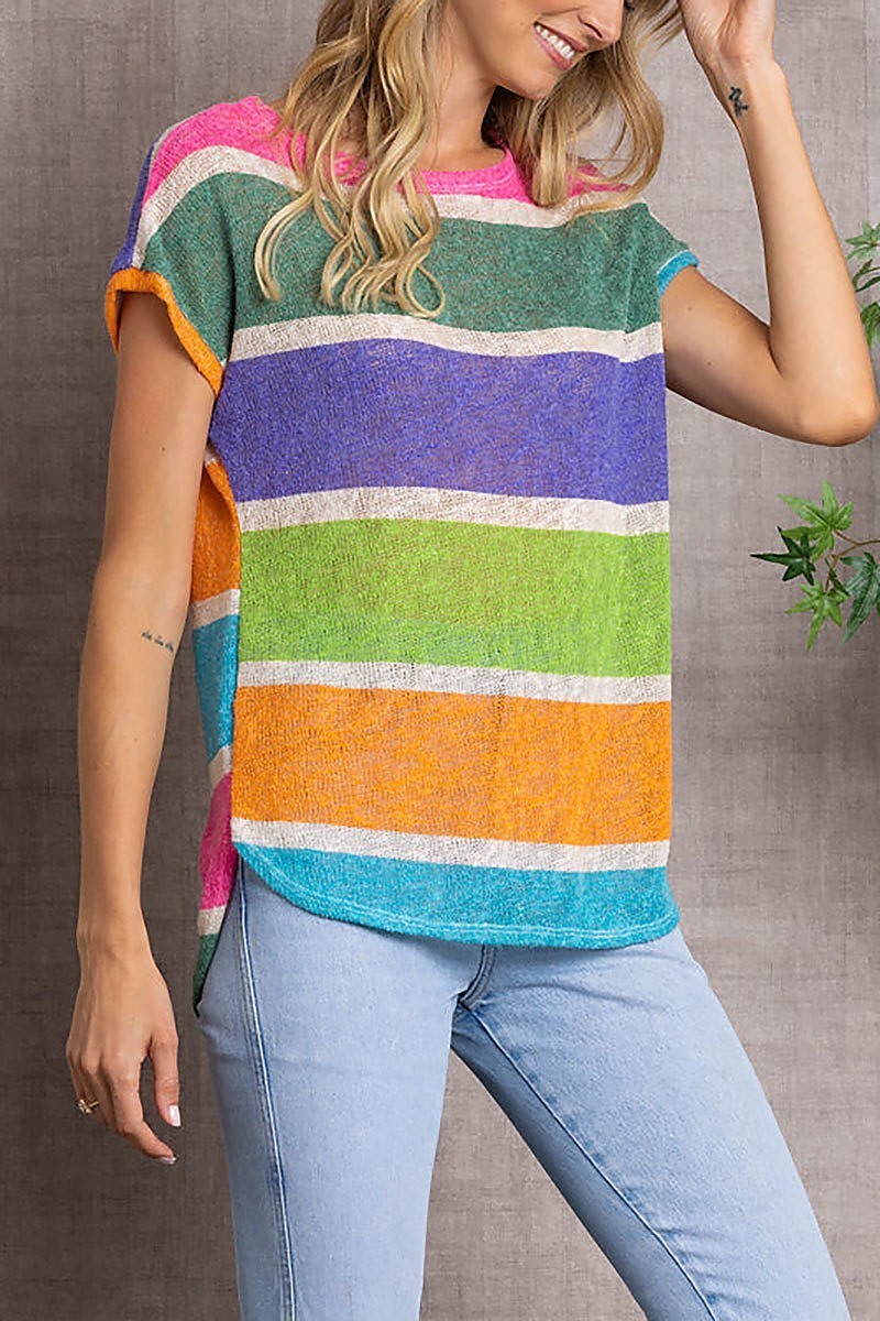 Mutlicolor stripes knit tunic top (EDSW3334)