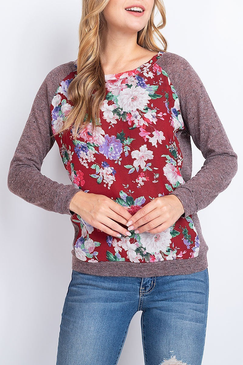 Floral print color block top (EF1923)