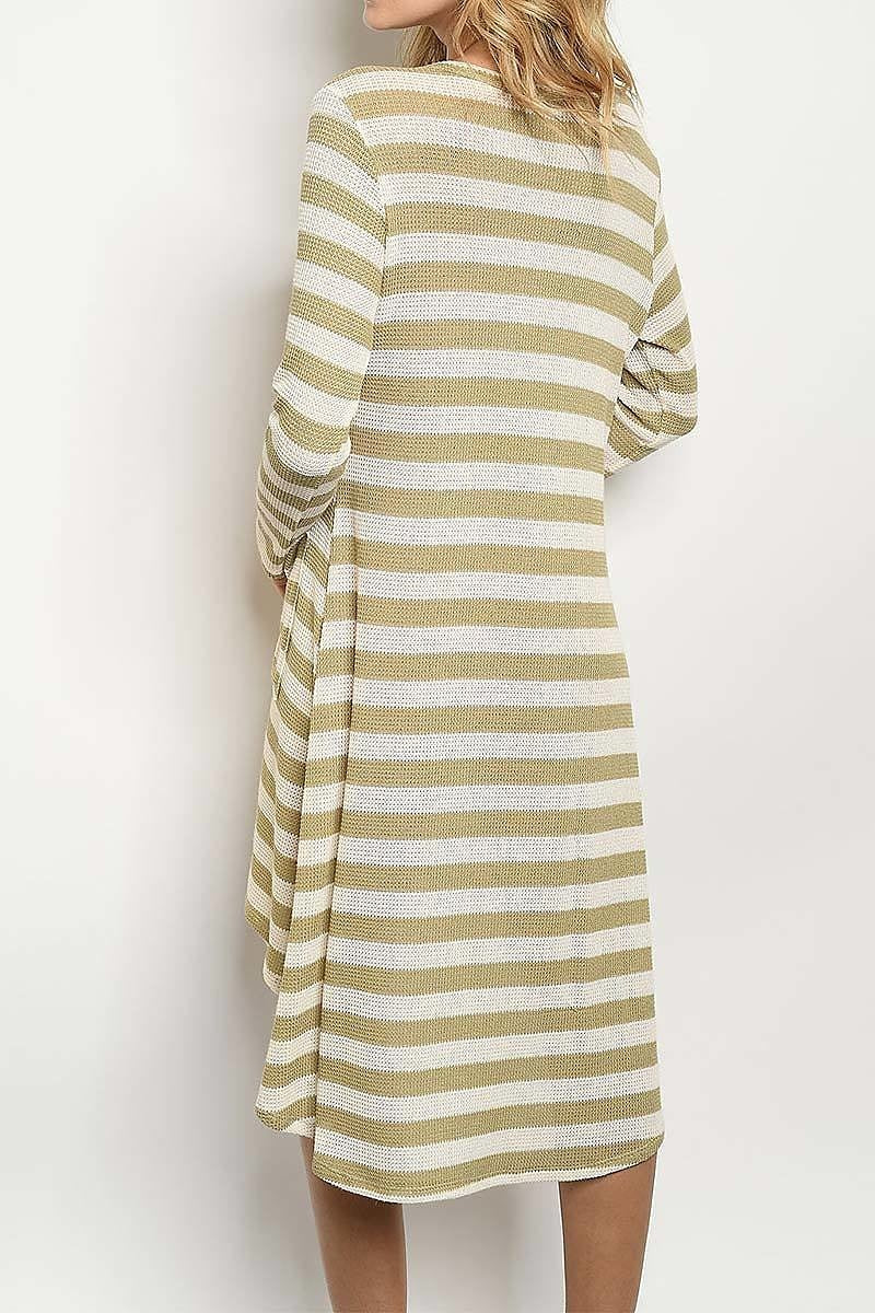 V neck pocket detail stripe hi lo dress (DED4651-3)