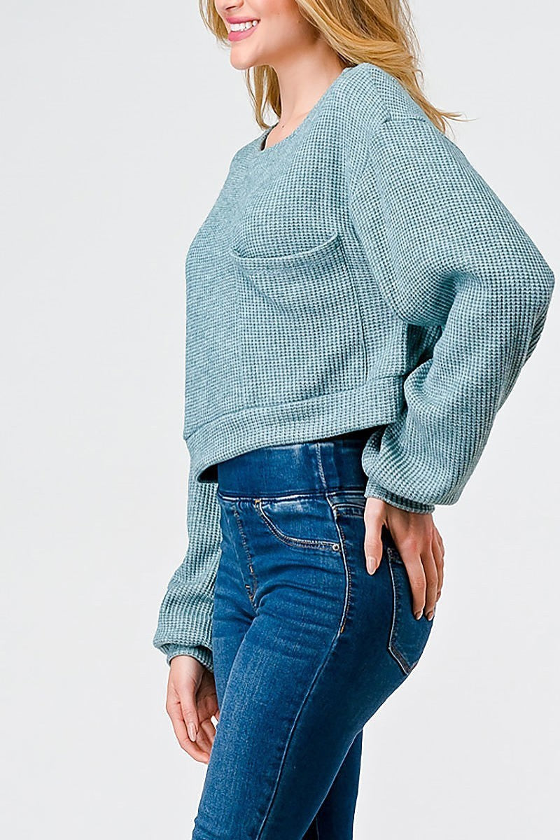 Knit round neck long sleeve pokcet sweater (TED1932)