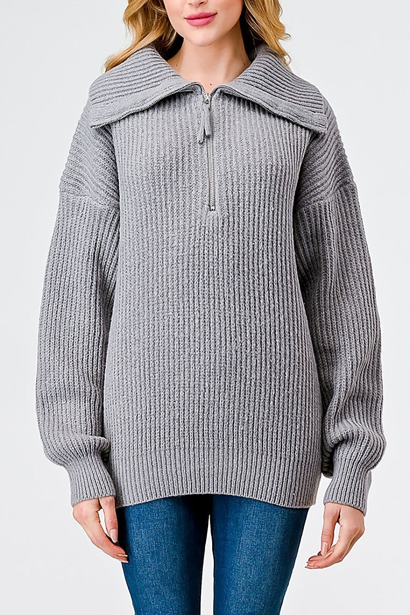 Zip up turtle neck long sleeve sweater (TED2039)