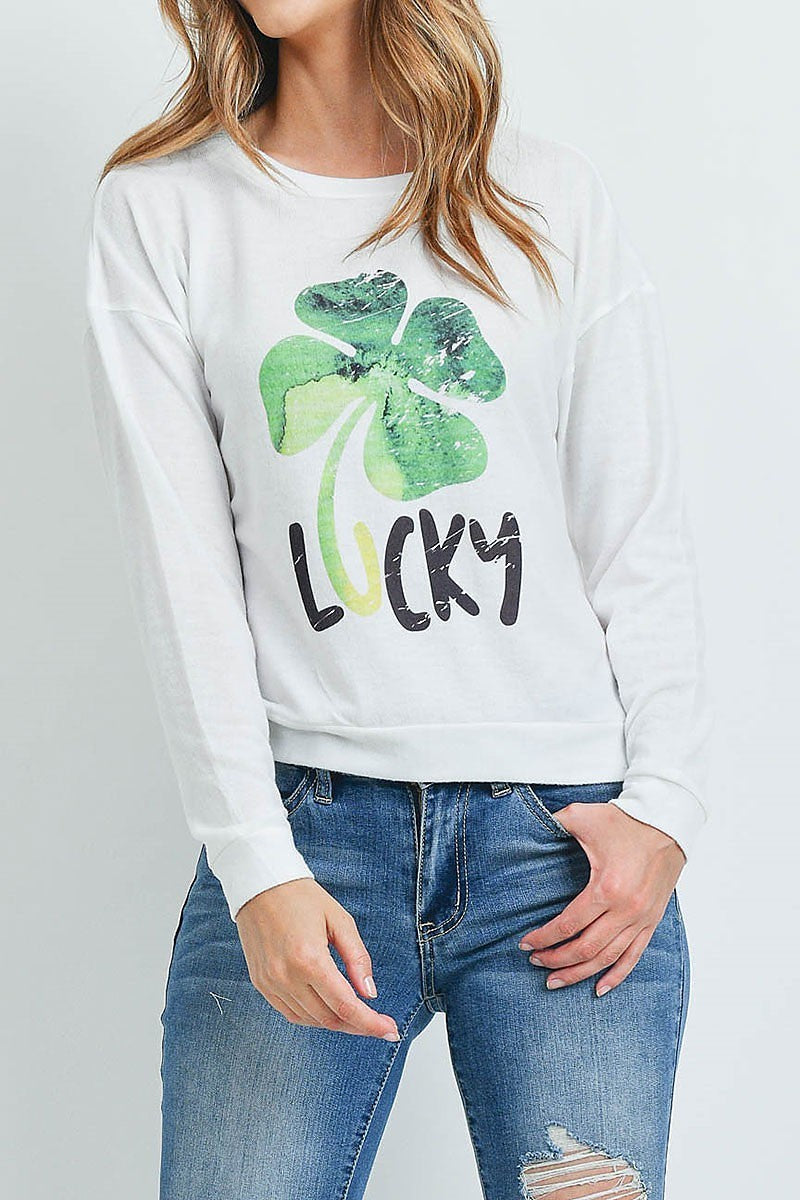 Lucky graphic crew neck top (EF5615)