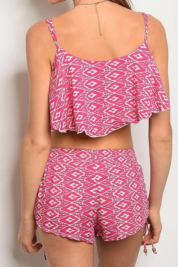 Tribal print flared top and short set (DG6342-2)