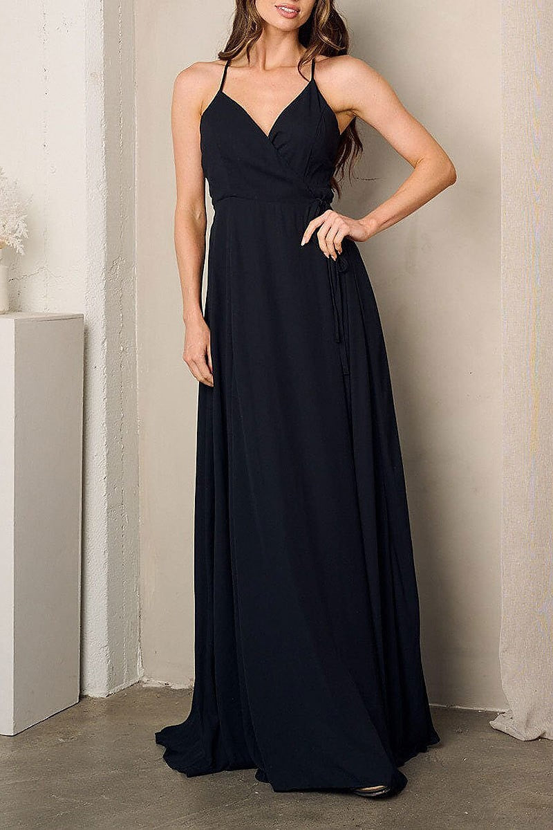 Sleeveless surplice self tie maxi dress (EFWT3239)