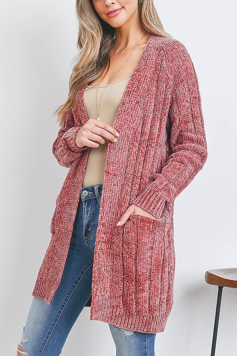 Pocket detail open front sweater cardigan (DGS5539)