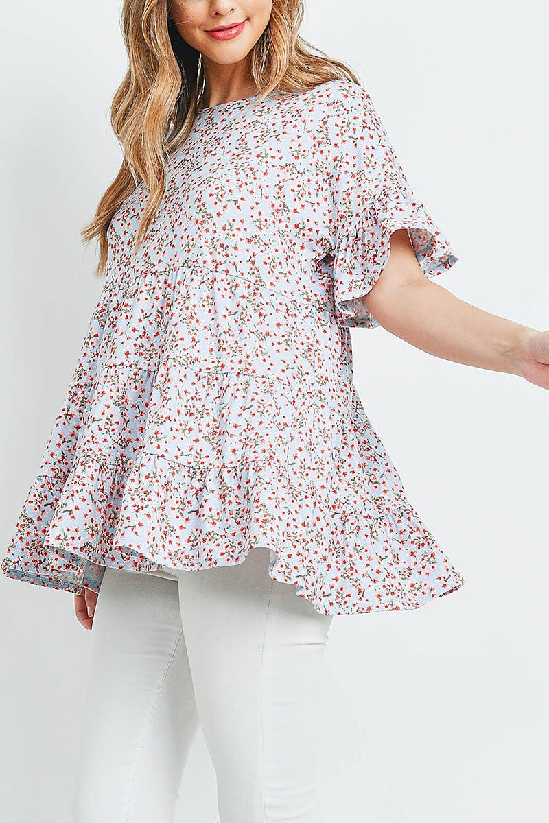 Layered ruffle detail floral top (ED9589)