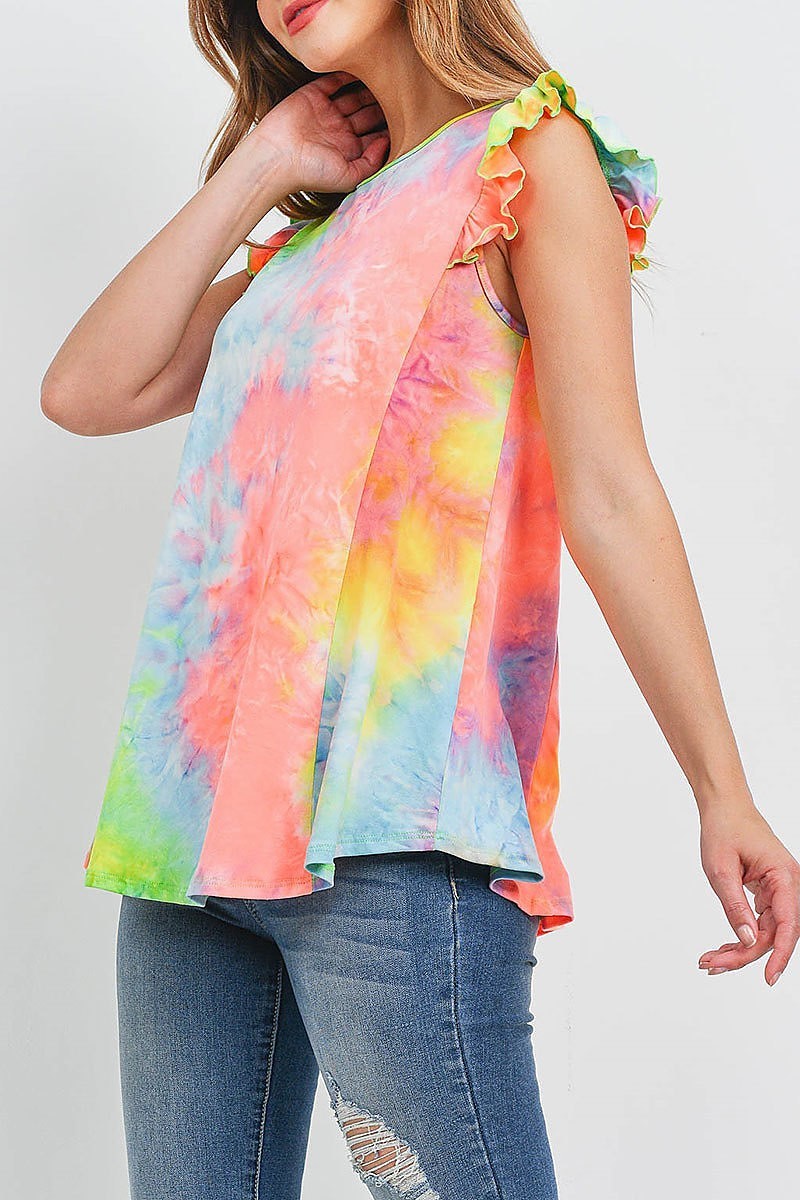 Ruffle cap sleeves tie dye top (EF1320)