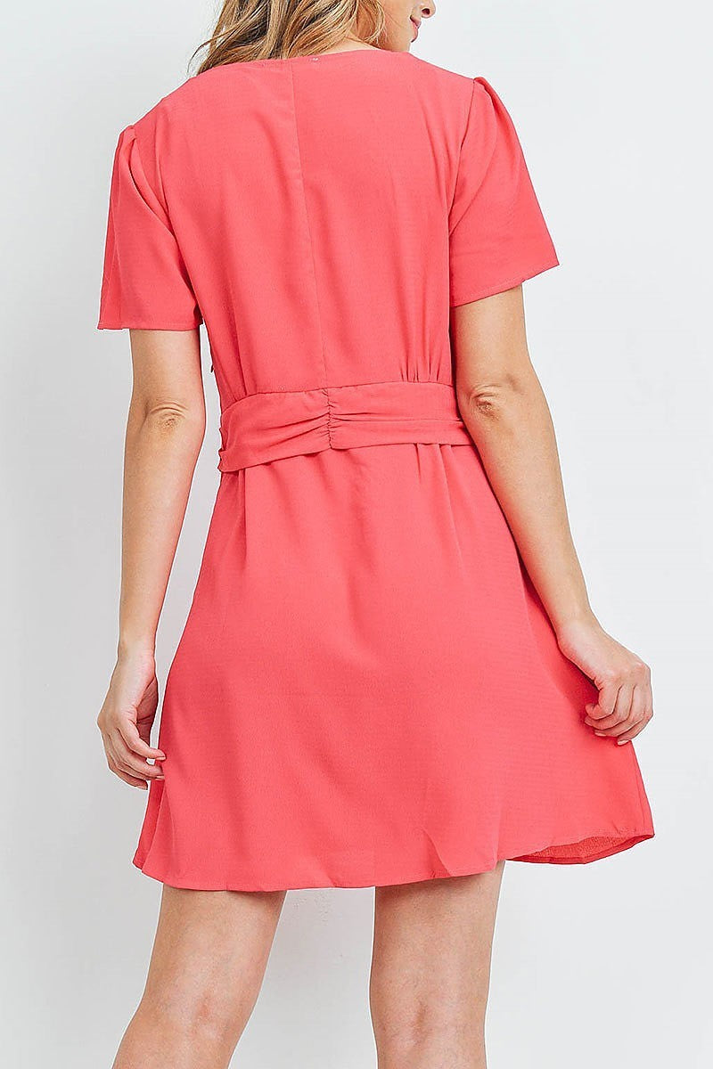 Twist waist v neck flare dress (DED6199)