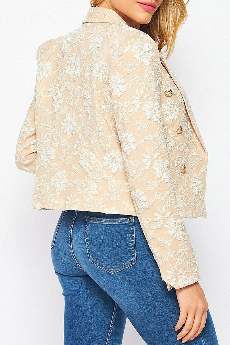 Long sleeve open front floral detailed blazer (EFWT5113)