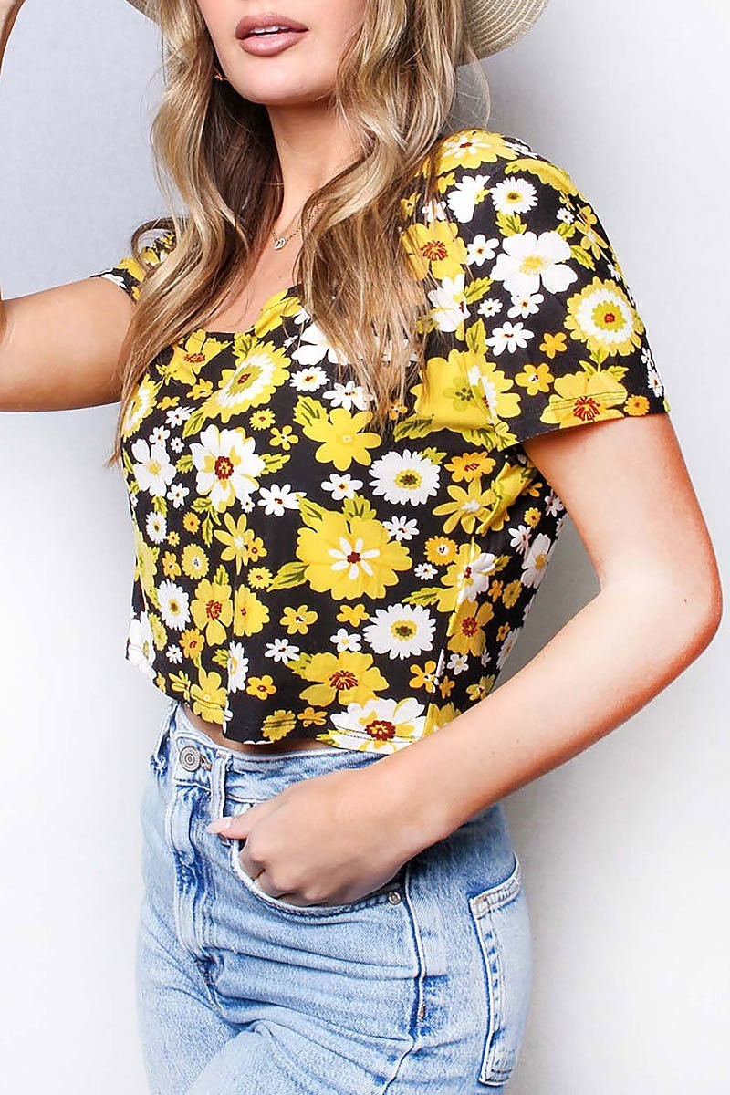 Scoop neck floral print top (SDG2994)