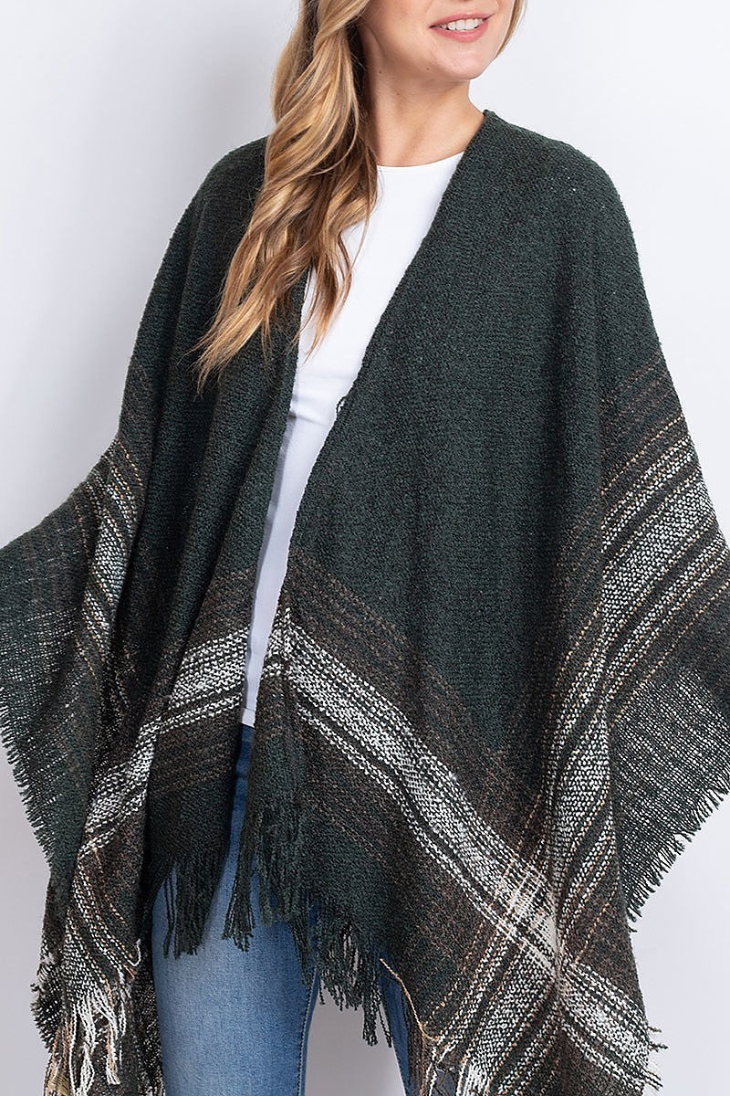 Multi plaid fringe kimono wrap (DGS5412)