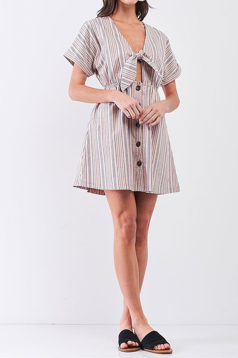 Tie front button down stripe dress (TDG7940)