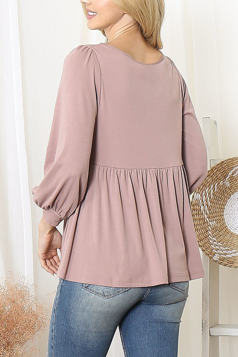 Shirring detail quarter sleeve top (EF6044)