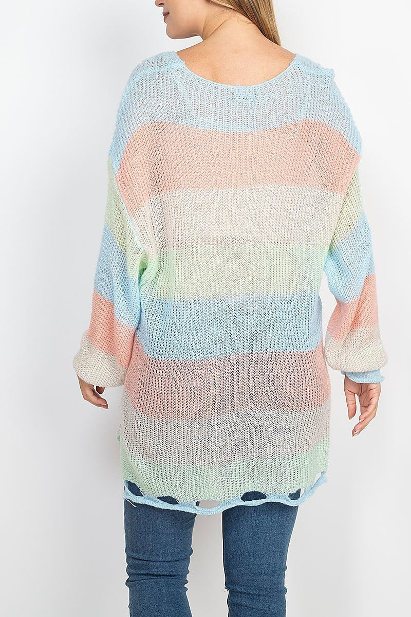 Light weight cutout detail stripe sweater (DGS5318)