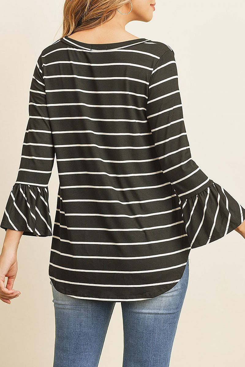 Bell sleeved keyhole neck detail top (ED8166-1)