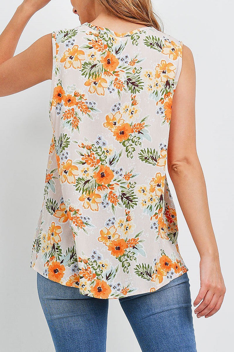 Notch neck sleeveless floral top (EF1616)