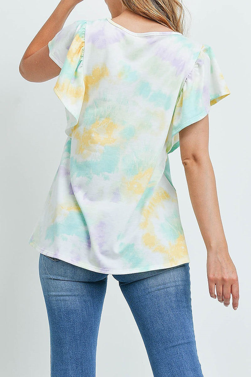 Tie dye cap sleeve round neck top (ED9849)