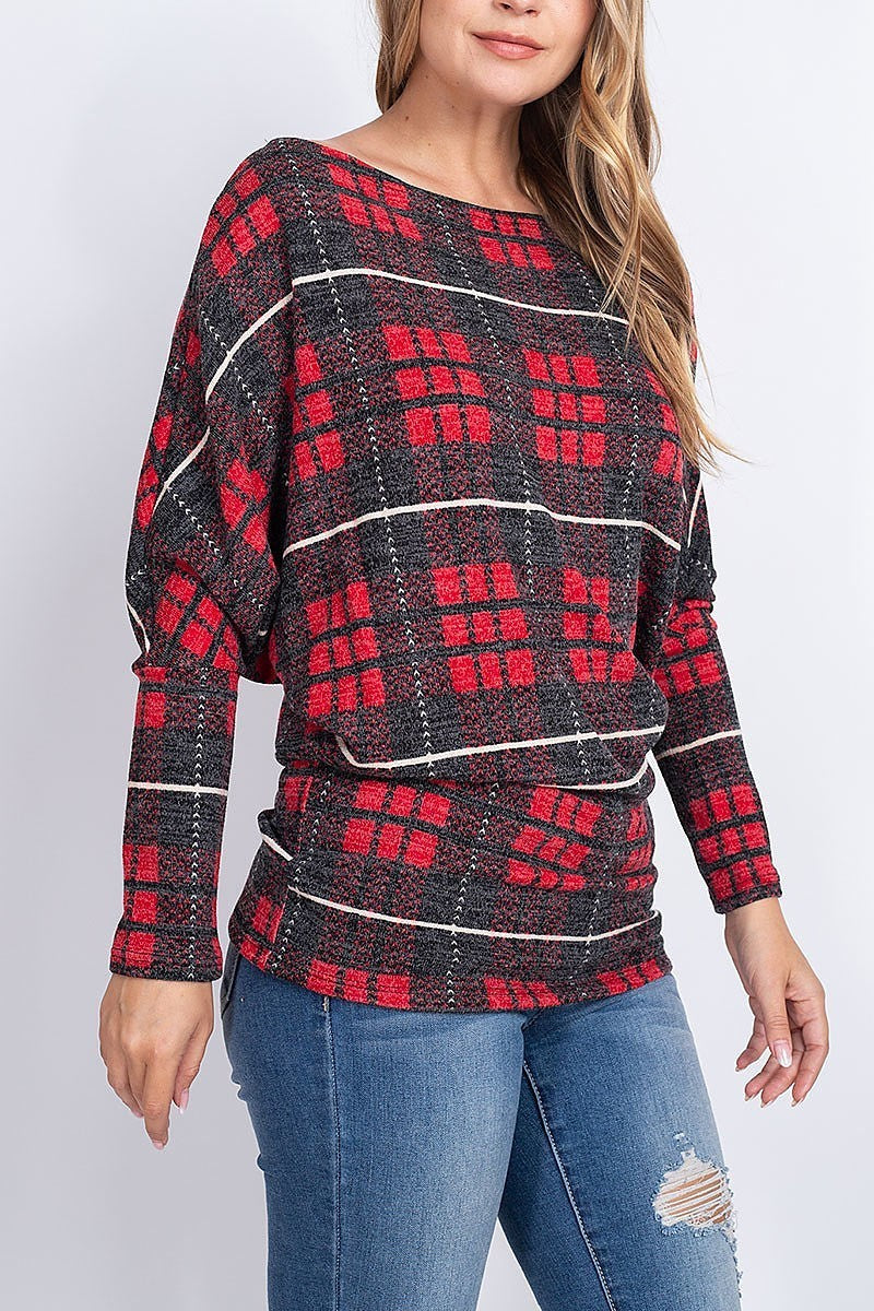 Loose fit plaid long sleeve top (EF1896)