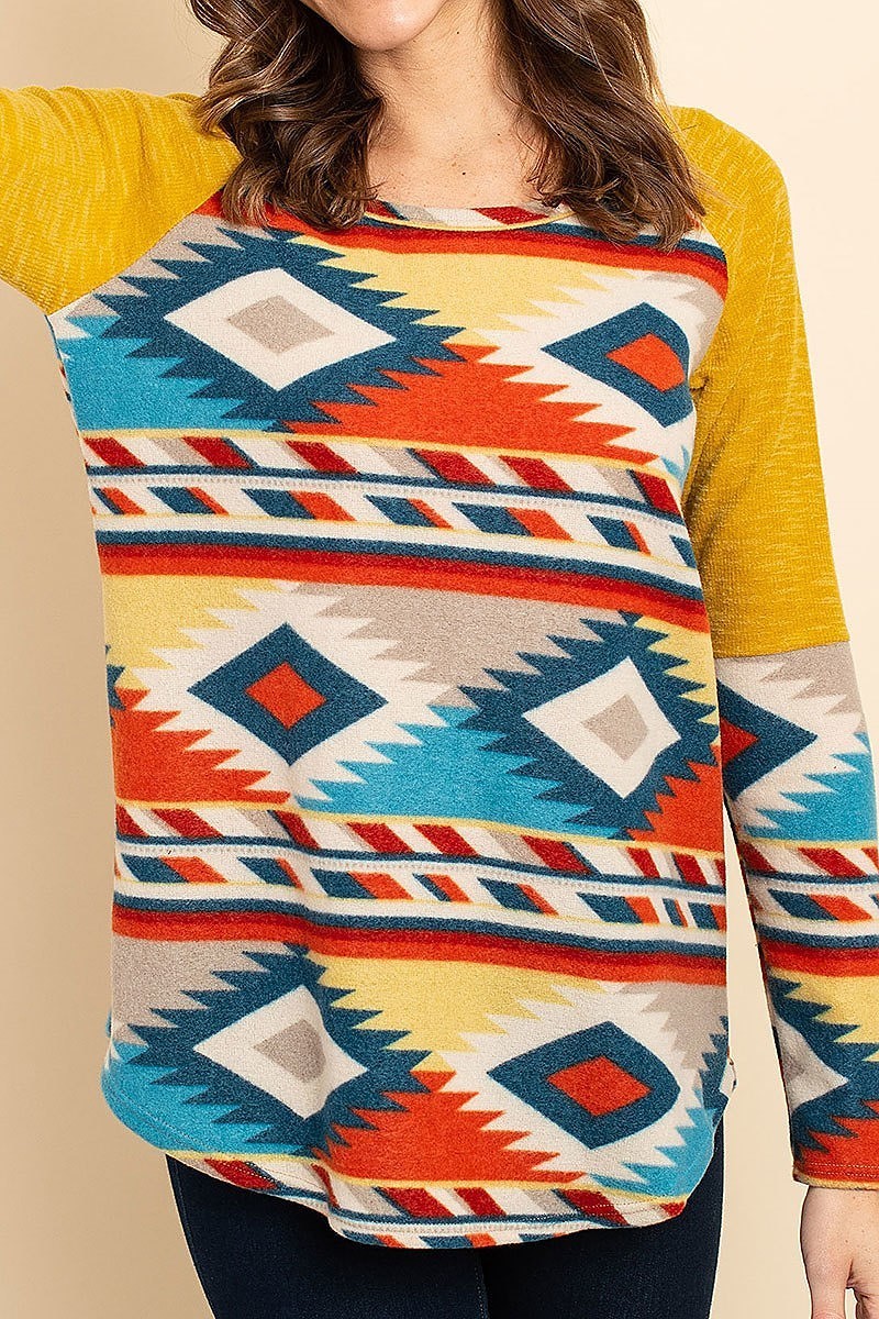 Tribal print color block top (ED8054)