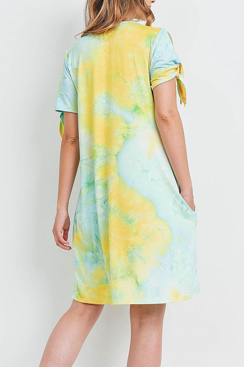 Tie sleeve round neck tie dye dress with inseam pocket (DED6587)