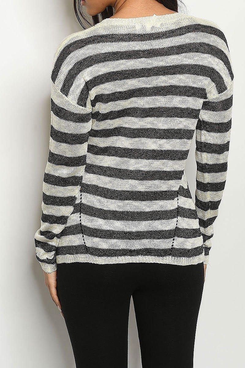 Round neck sheer stripe sweater (DGS4497-1)