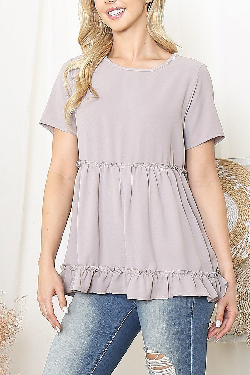 Merrow frill detail short sleeve top (EF6041)