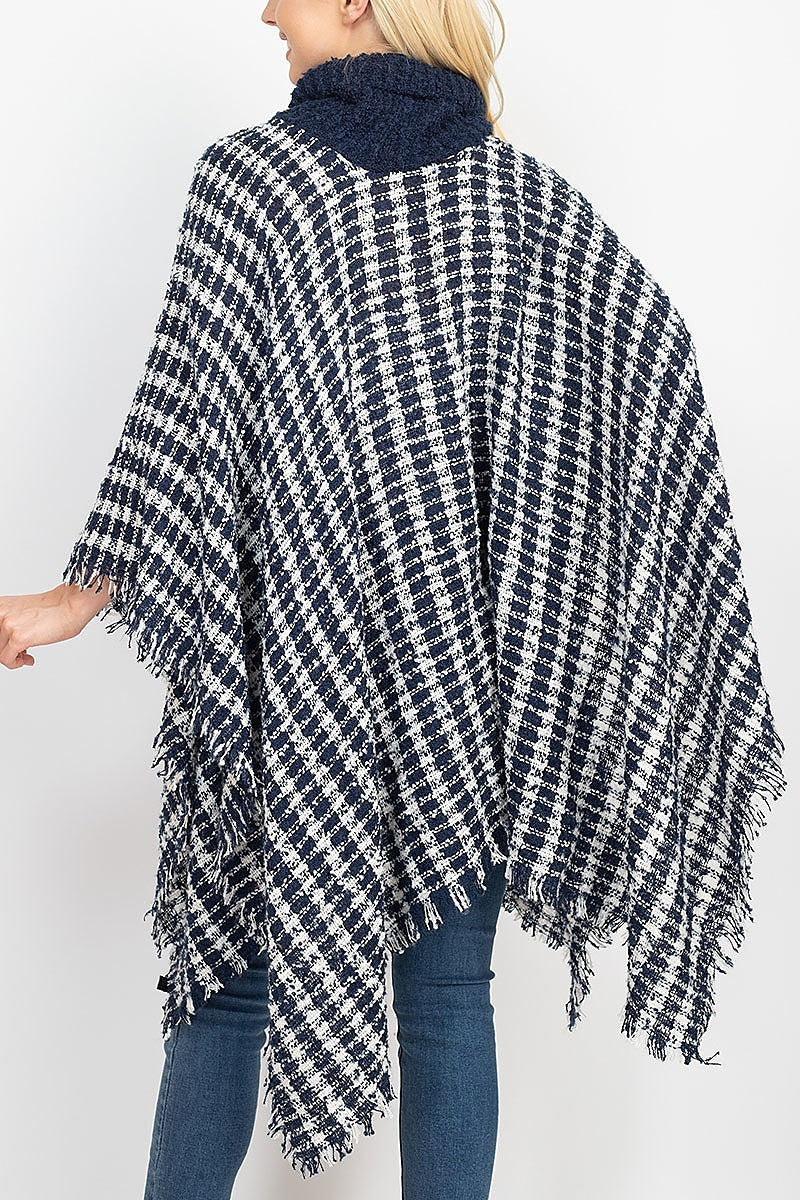 Knit striped plaid shawl poncho (DGS5284)