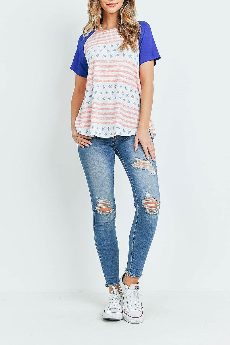 Rib american flag raglan color block top (ED9638)