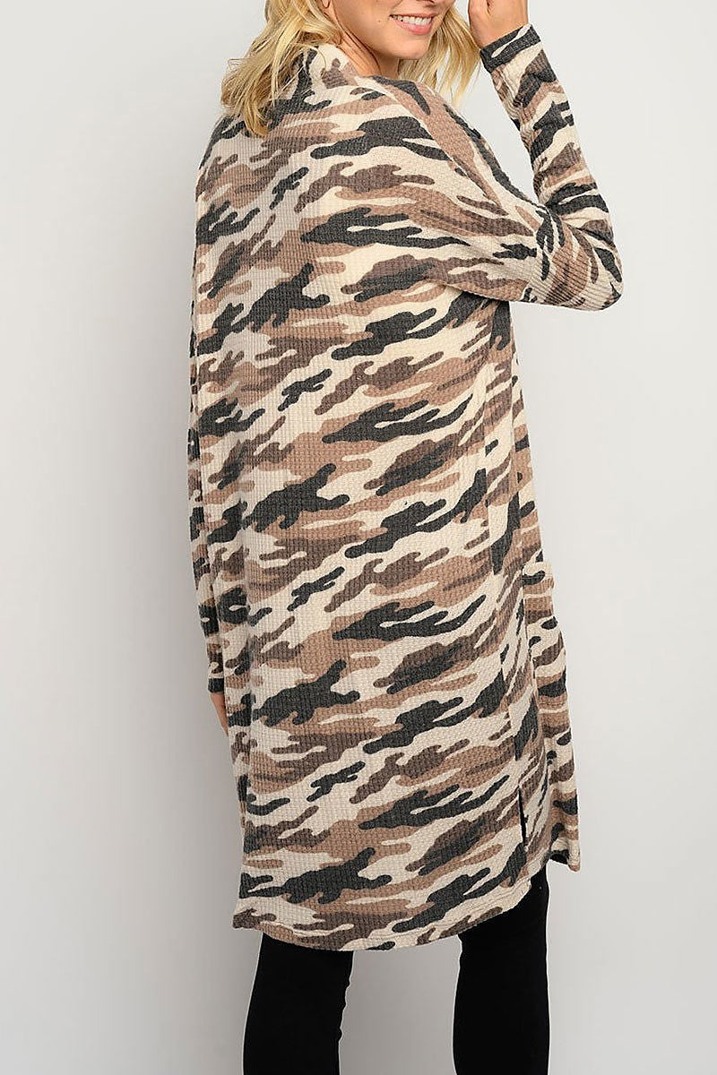 Camo print long sleeve cardigan (EDWT3257)